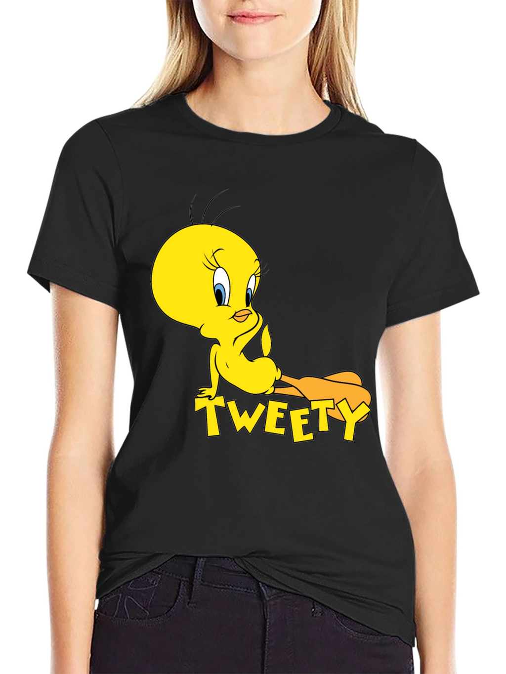 Tweety Bird Graphic Print Black T-Shirt