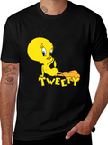 Tweety Bird Graphic Print Black T-Shirt