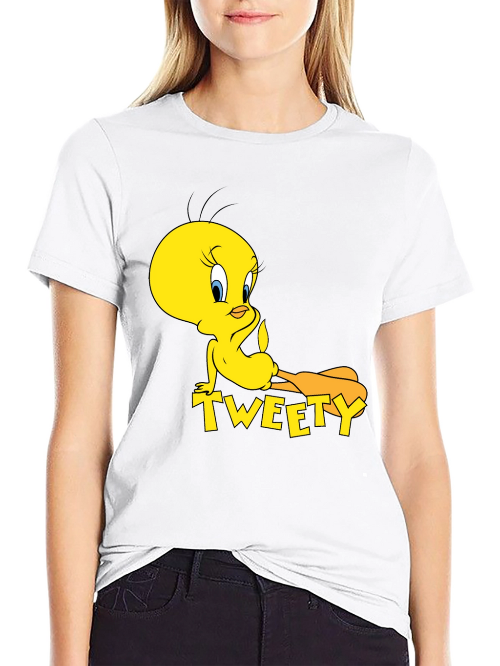 Tweety Bird Graphic Print Black T-Shirt