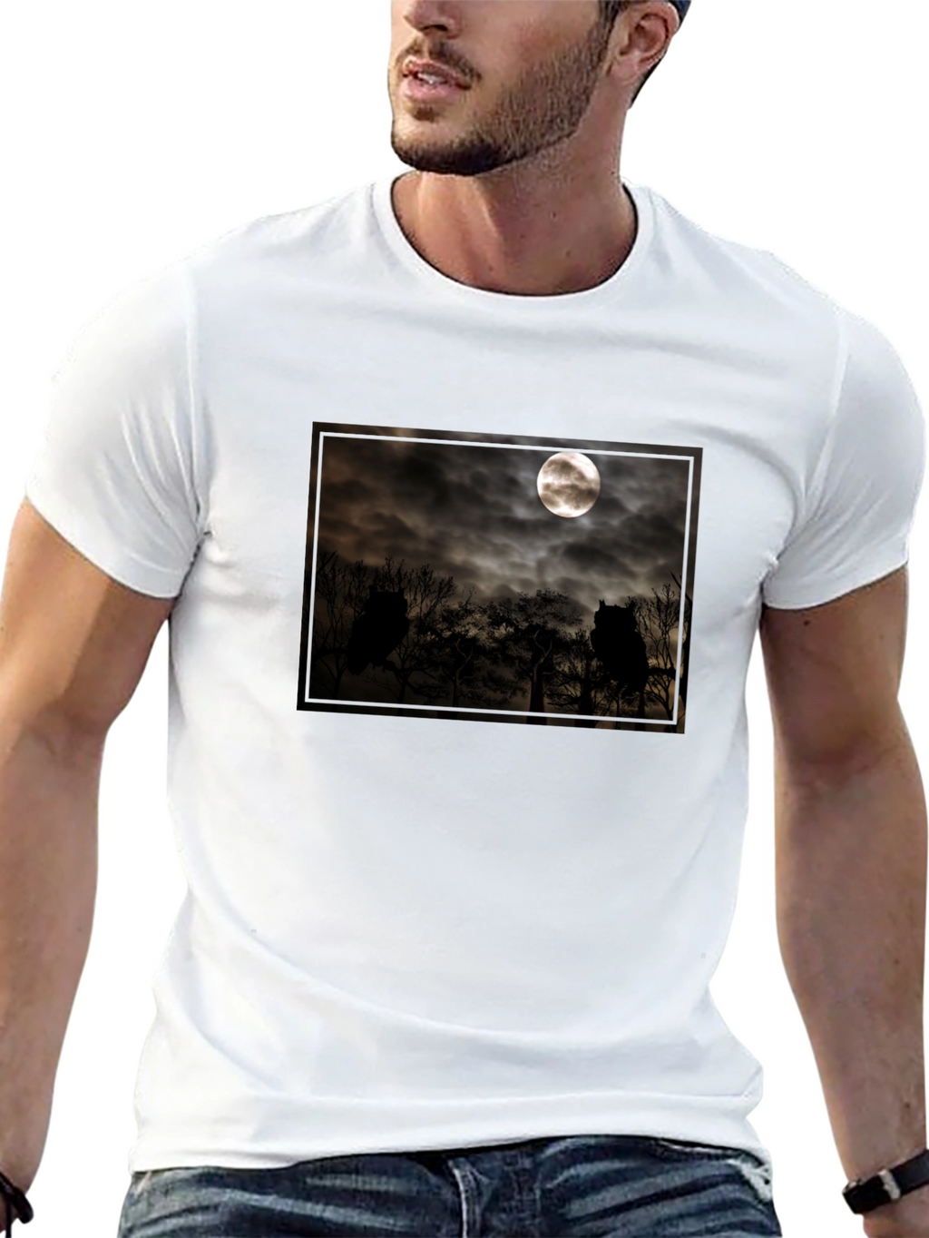 Eerie Moonlit Owl Scene Tee