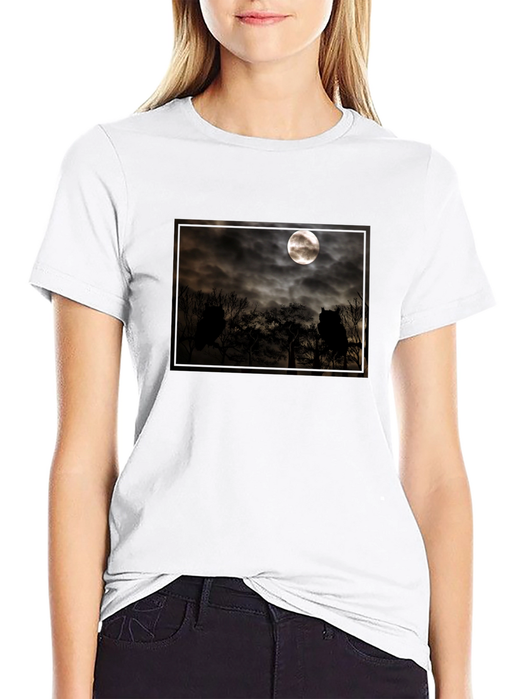 Eerie Moonlit Owl Scene Tee