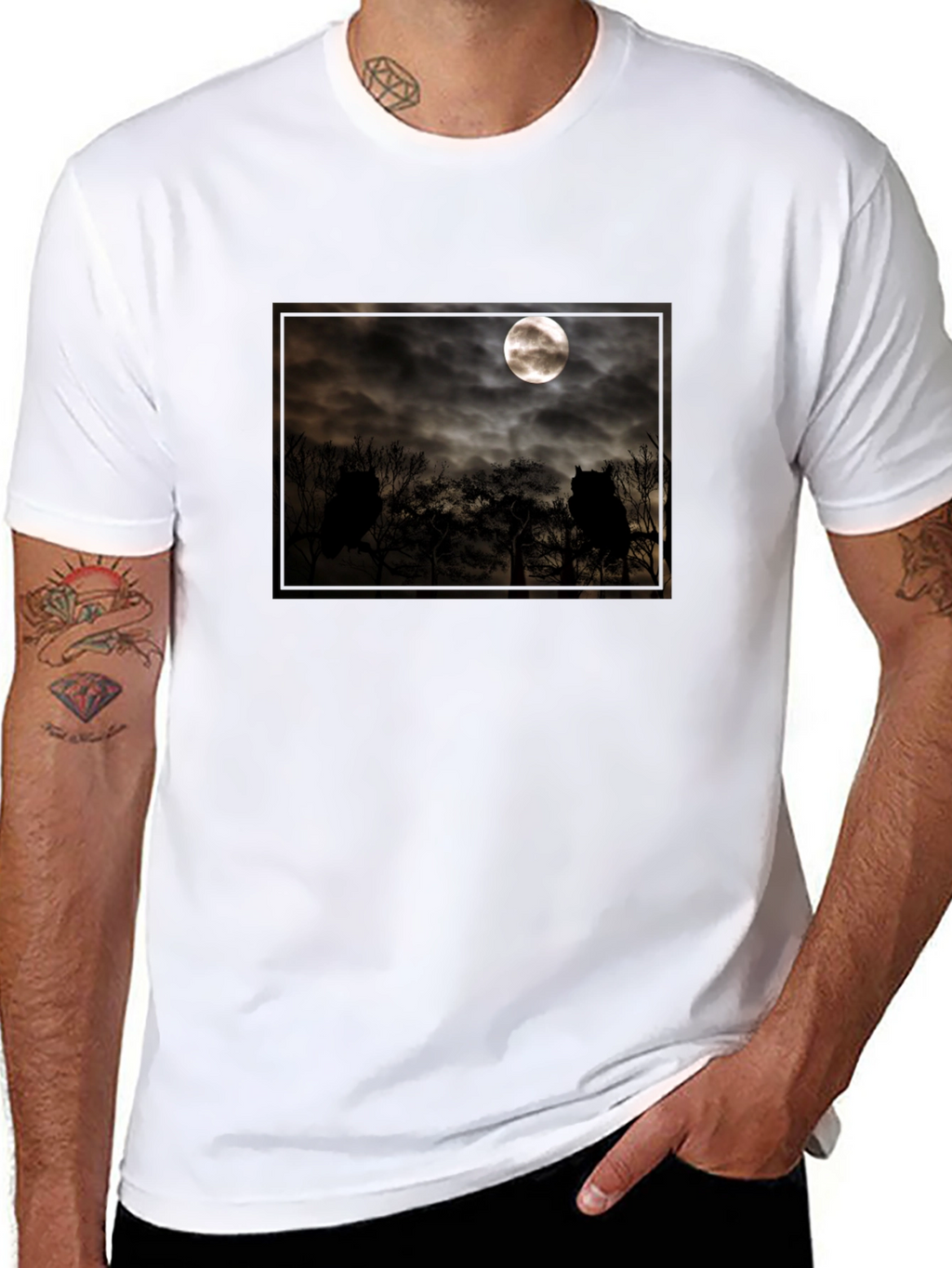 Eerie Moonlit Owl Scene Tee