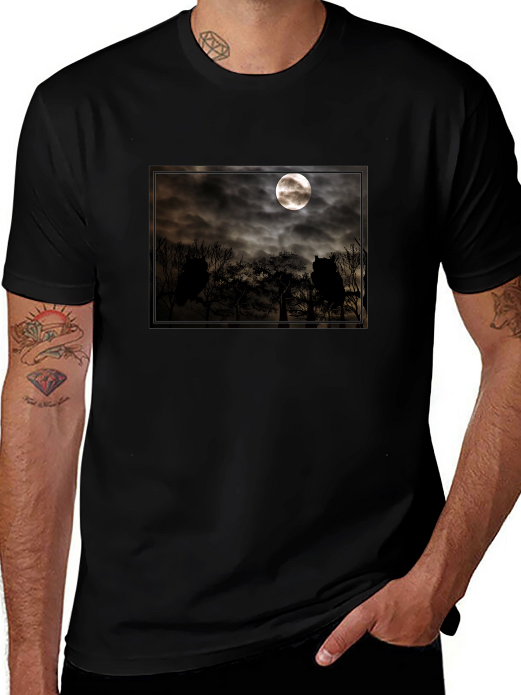 Eerie Moonlit Owl Scene Tee