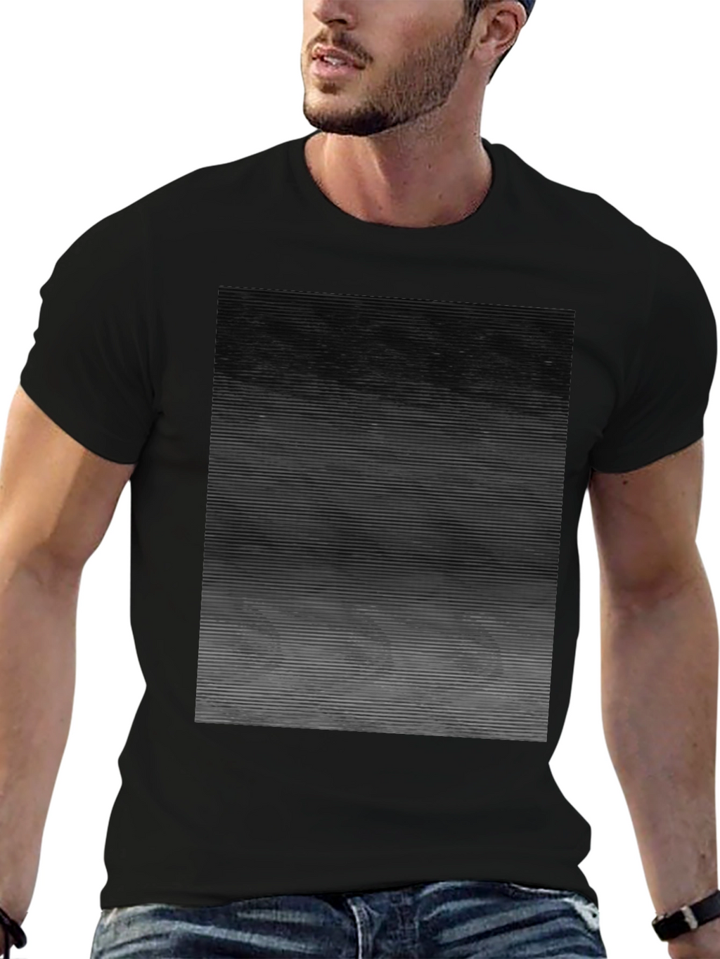 Abstract Gradient Line Graphic Tee - Mens Black T-Shirt