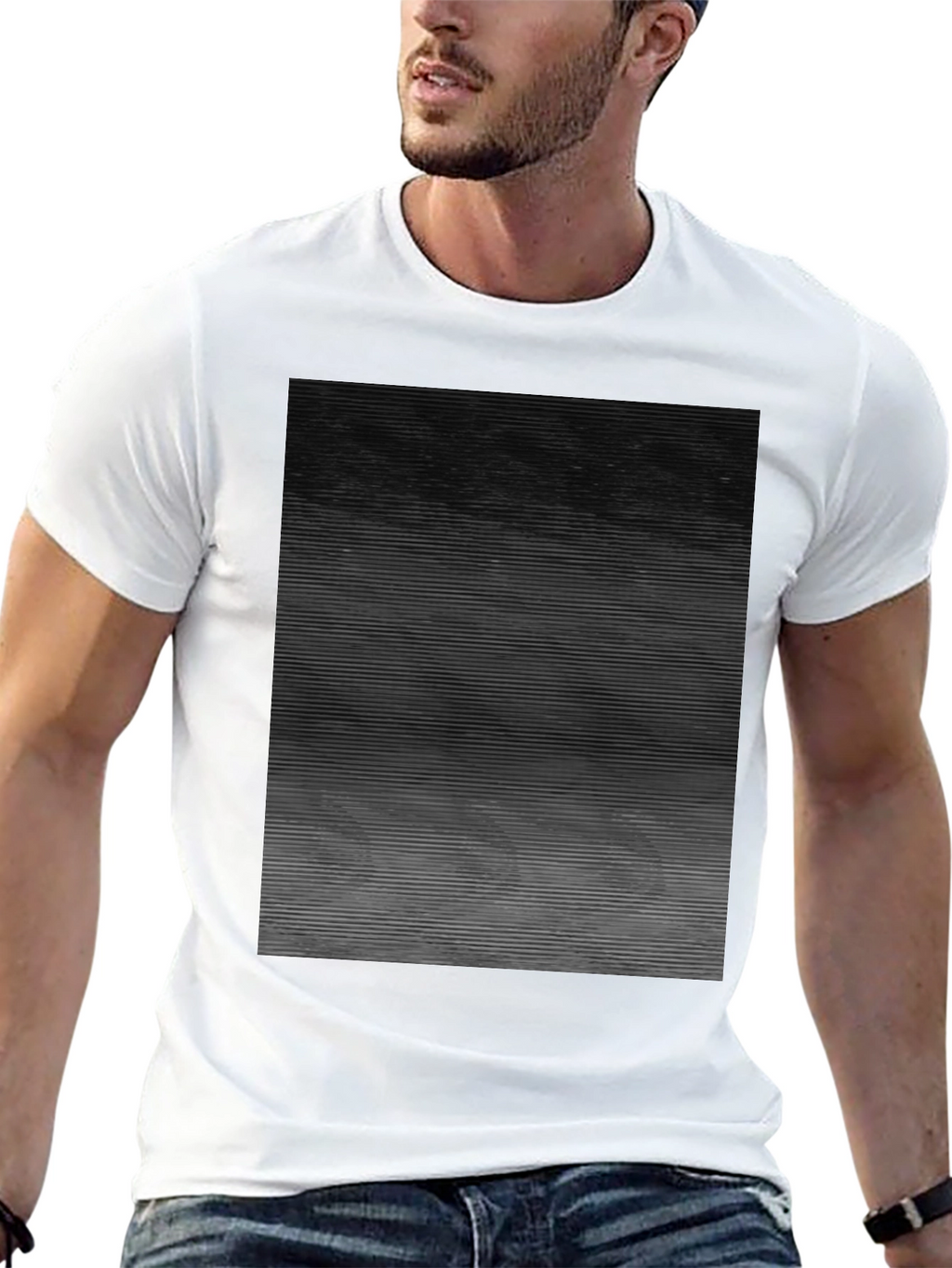 Abstract Gradient Line Graphic Tee - Mens Black T-Shirt