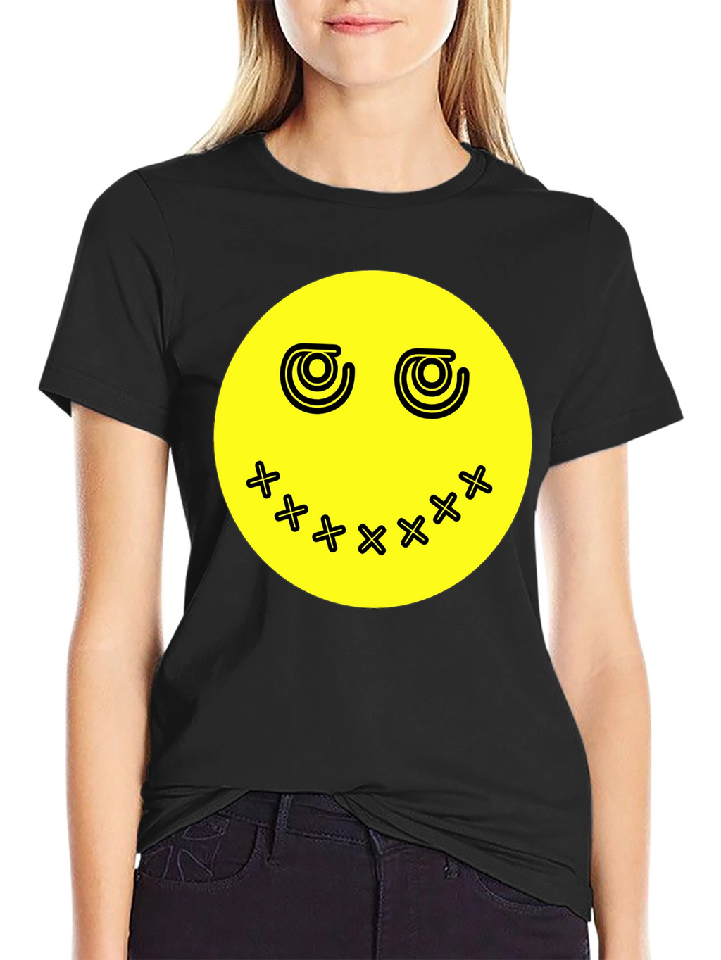Smiley Face Graphic Tee - Black