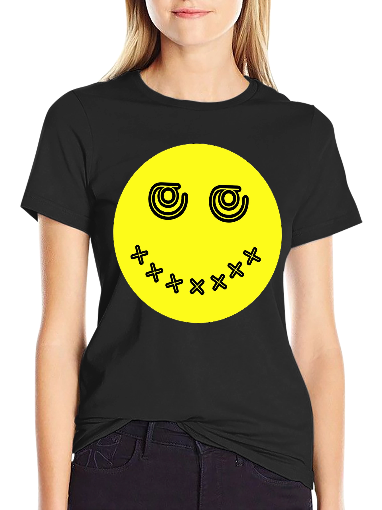 Smiley Face Graphic Tee - Black