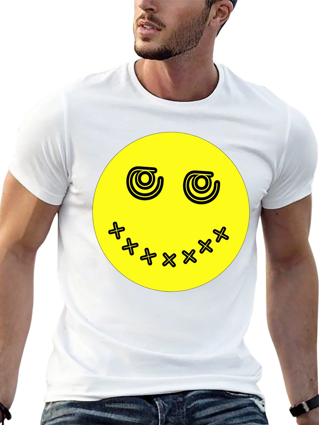 Smiley Face Graphic Tee - Black