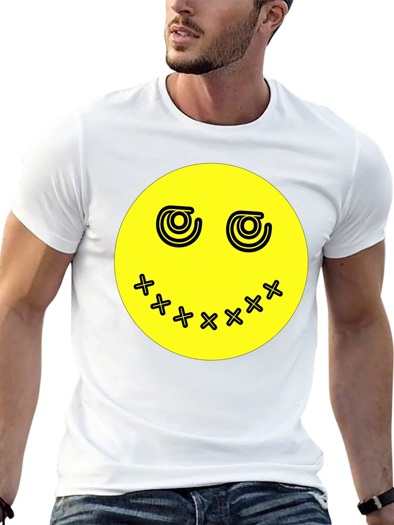 Smiley Face Graphic Tee - Black
