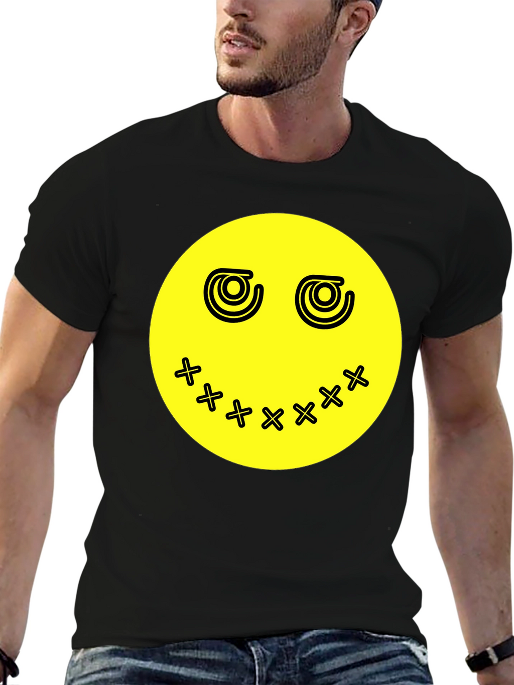 Smiley Face Graphic Tee - Black