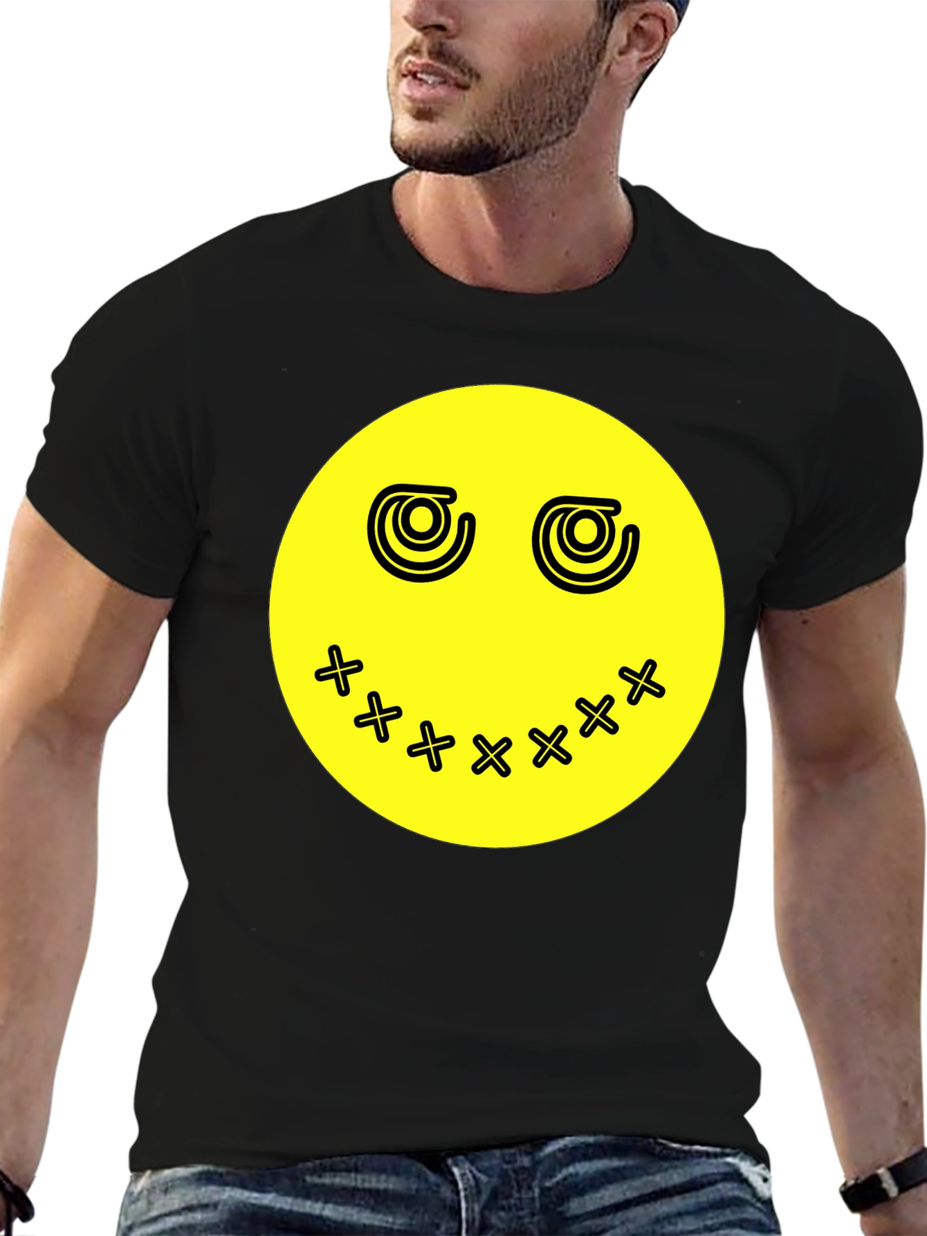 Smiley Face Graphic Tee - Black