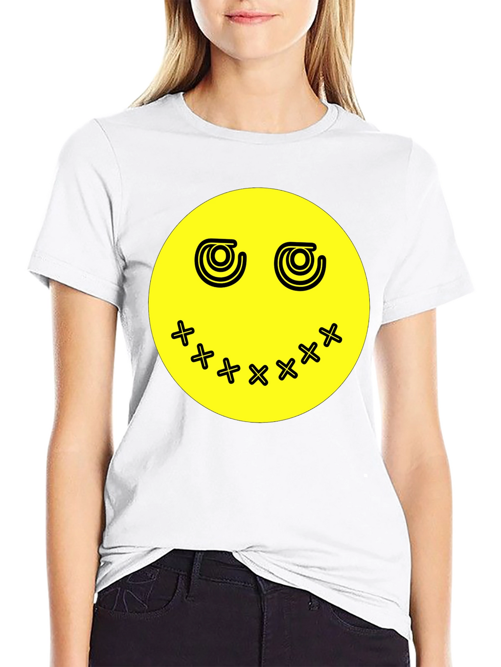 Smiley Face Graphic Tee - Black