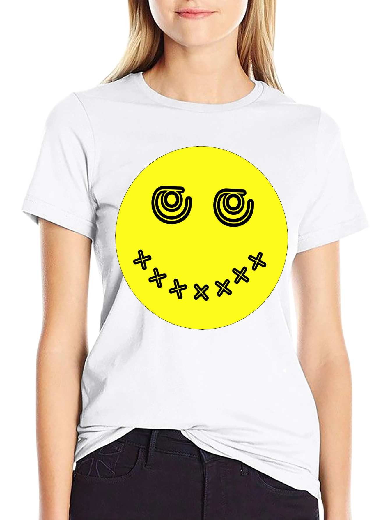 Smiley Face Graphic Tee - Black