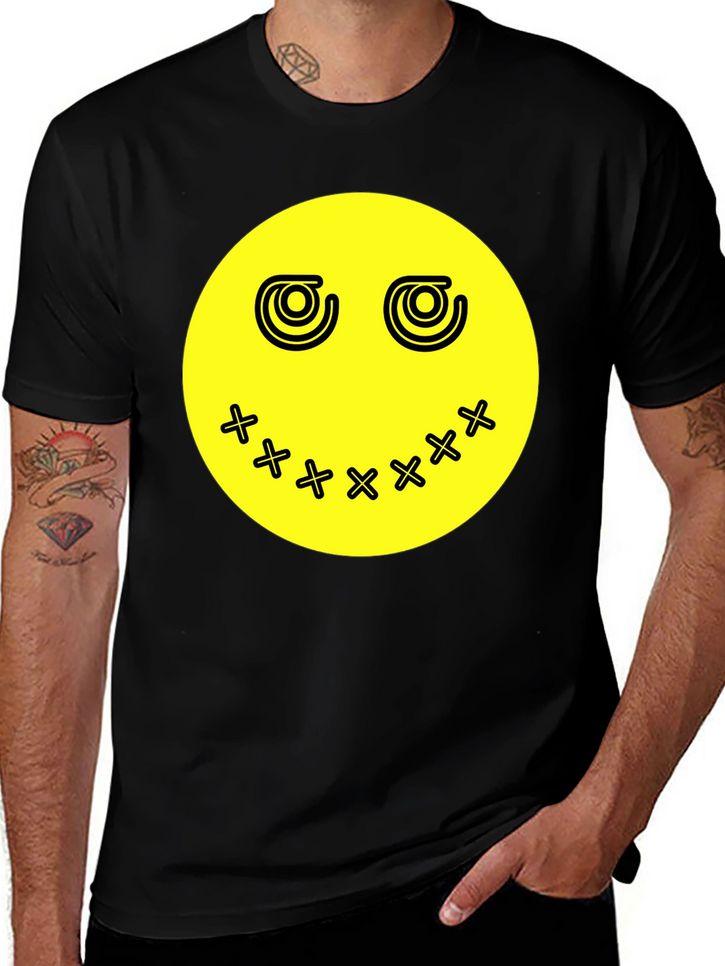 Smiley Face Graphic Tee - Black