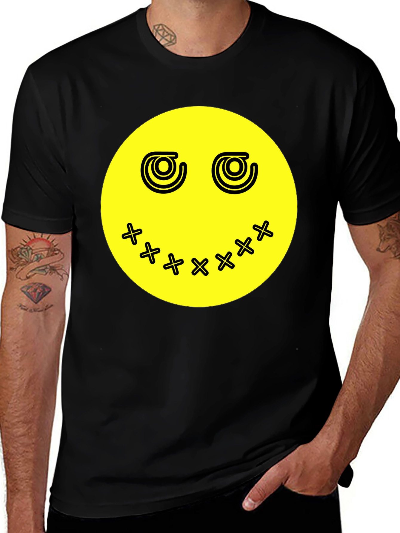 Smiley Face Graphic Tee - Black