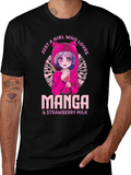 Manga & Strawberry Milk Black T-Shirt