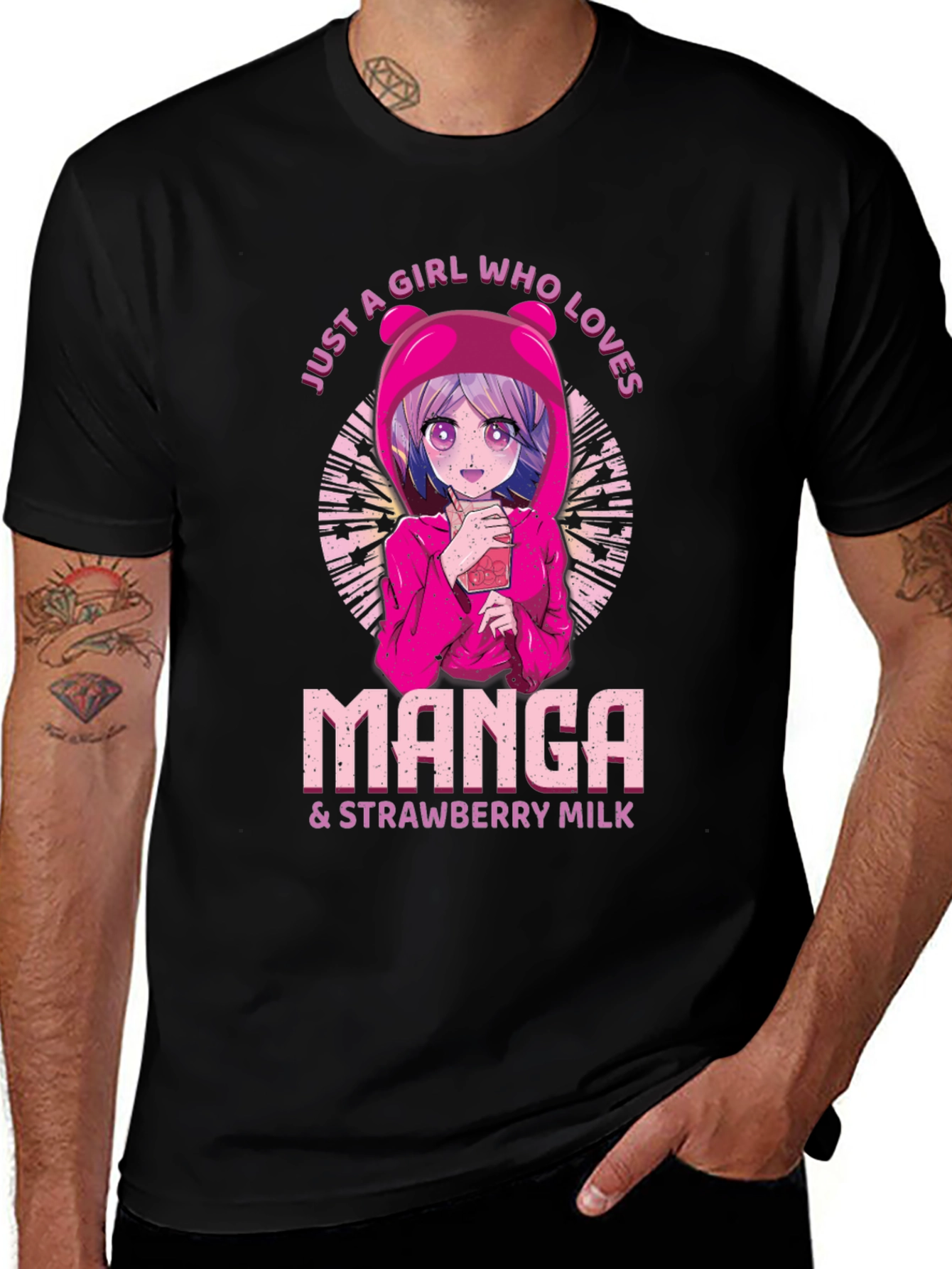 Manga & Strawberry Milk Black T-Shirt