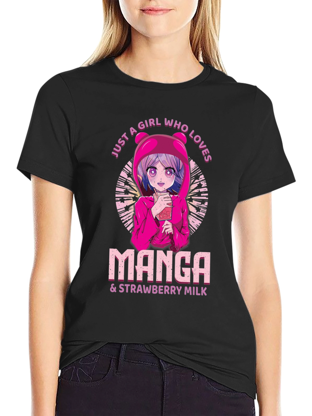 Manga & Strawberry Milk Black T-Shirt