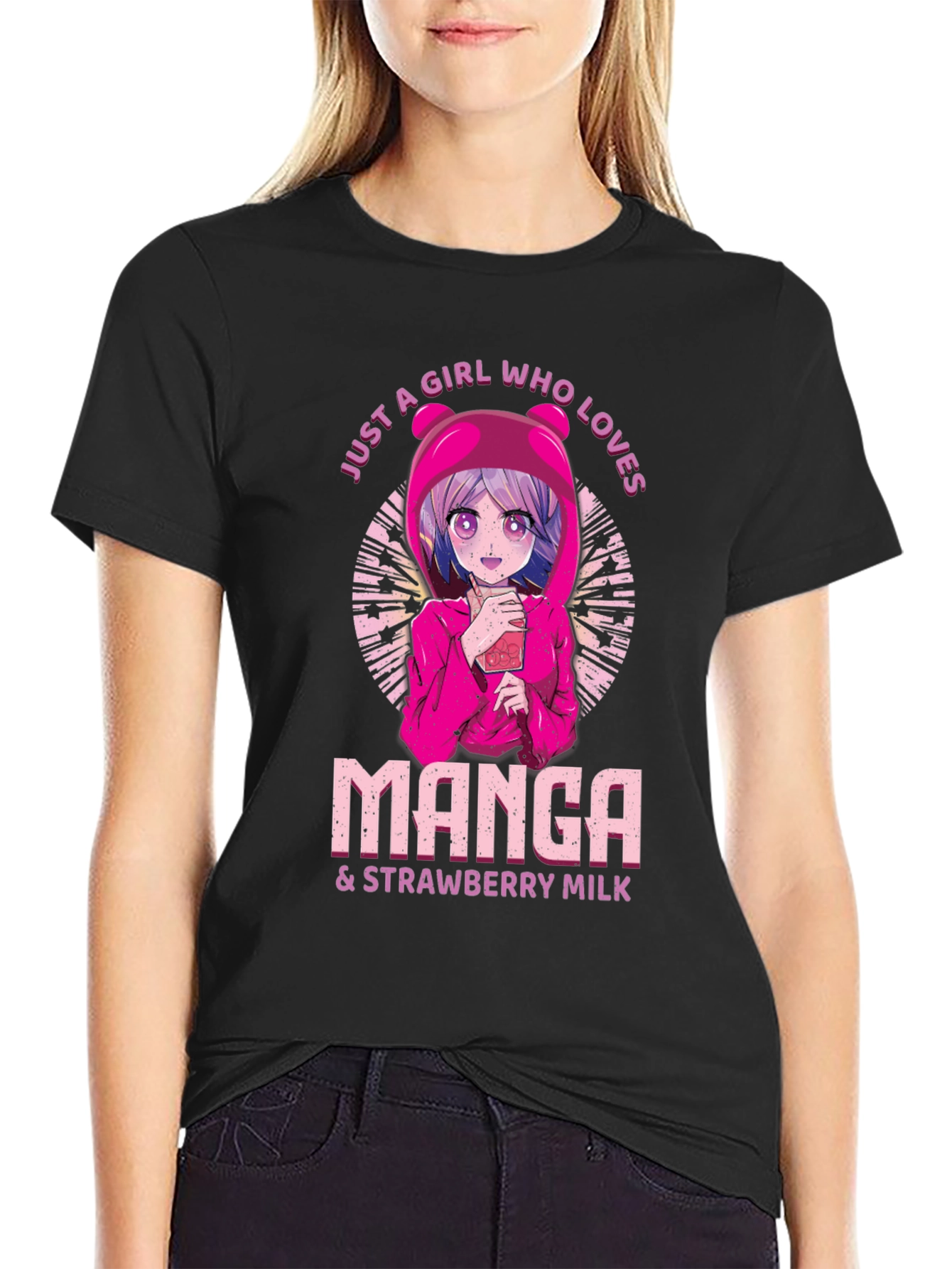 Manga & Strawberry Milk Black T-Shirt
