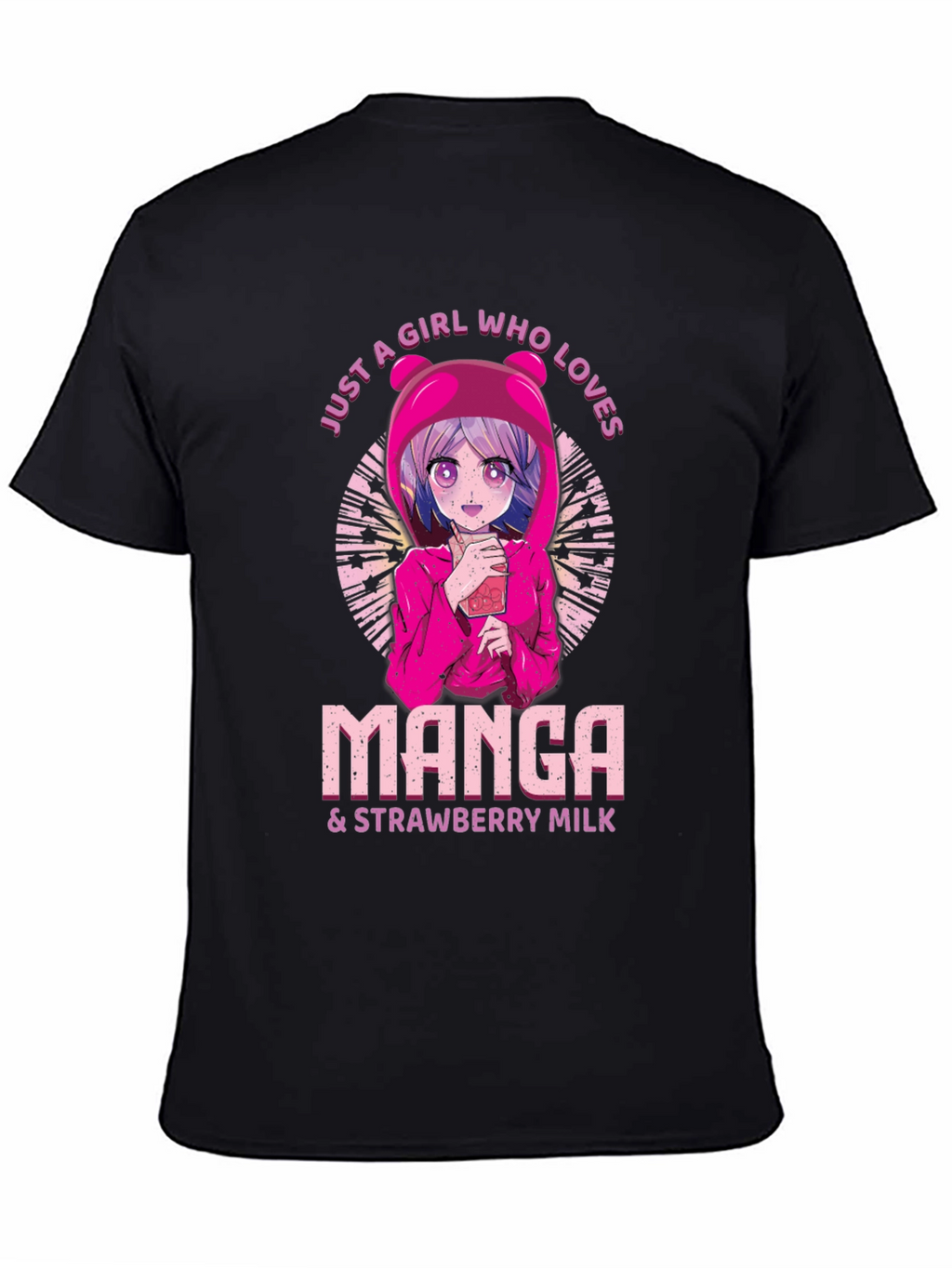 Manga & Strawberry Milk Black T-Shirt