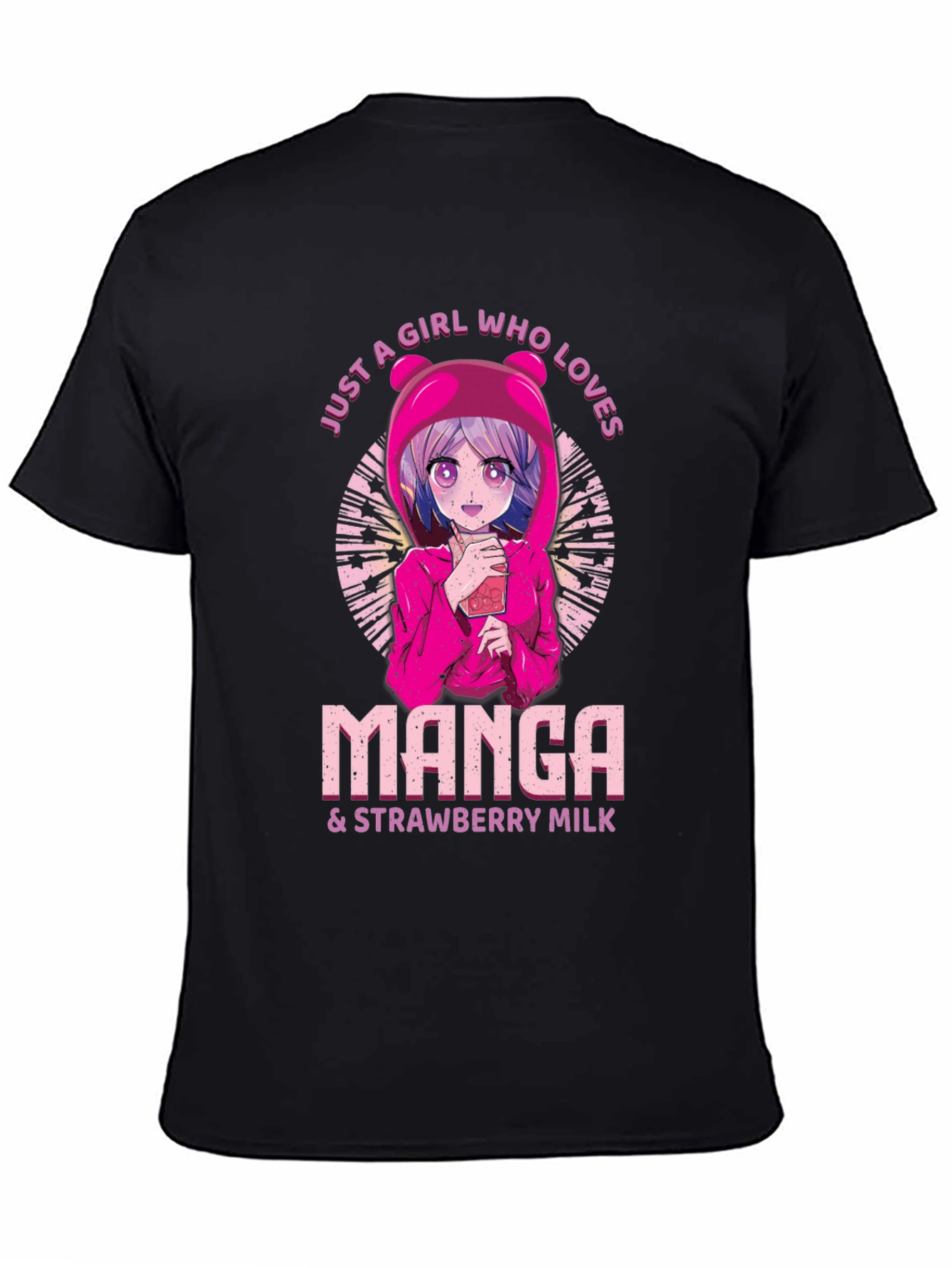 Manga & Strawberry Milk Black T-Shirt
