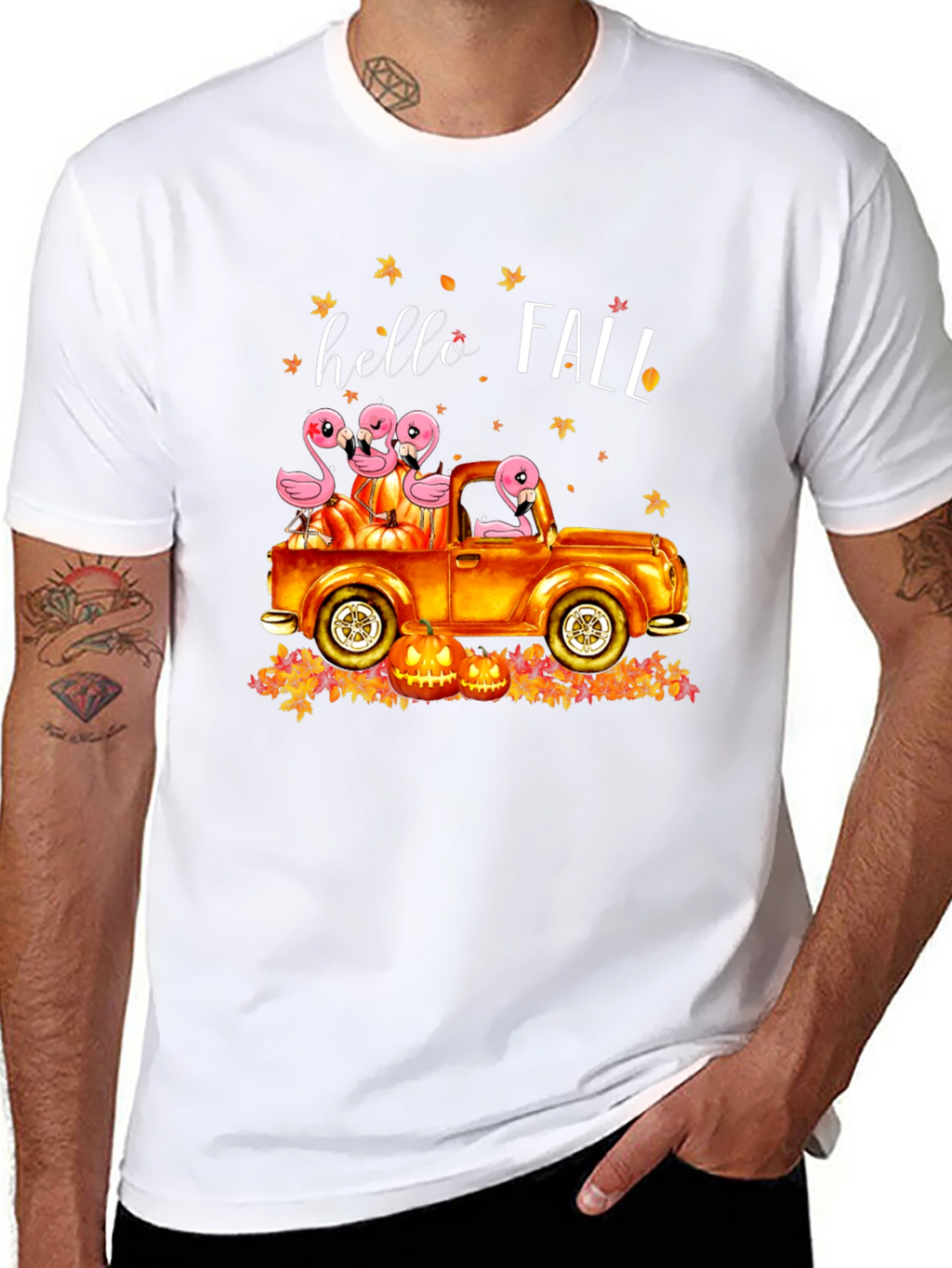 Hello Fall Flamingo Truck T-Shirt