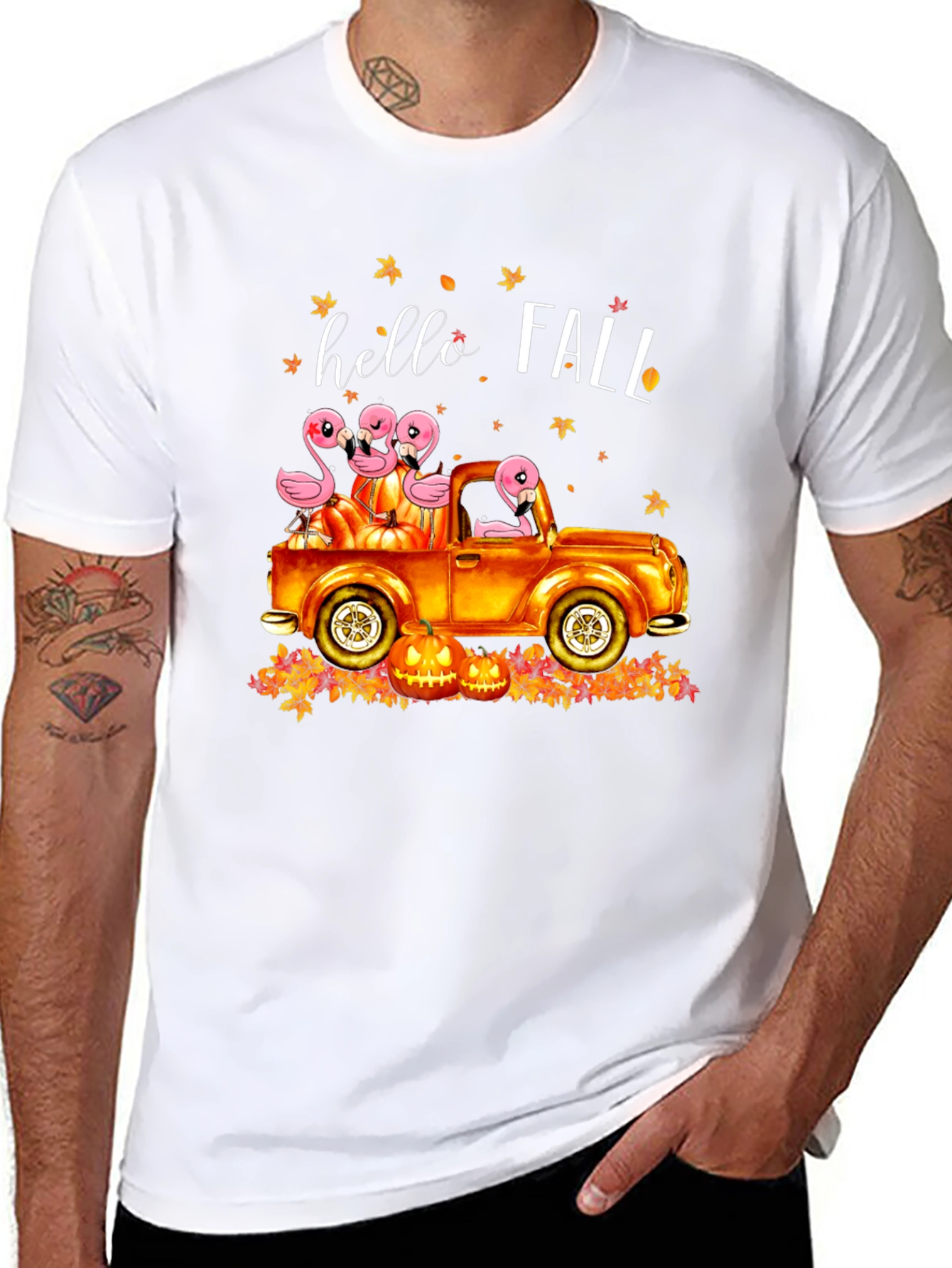 Hello Fall Flamingo Truck T-Shirt