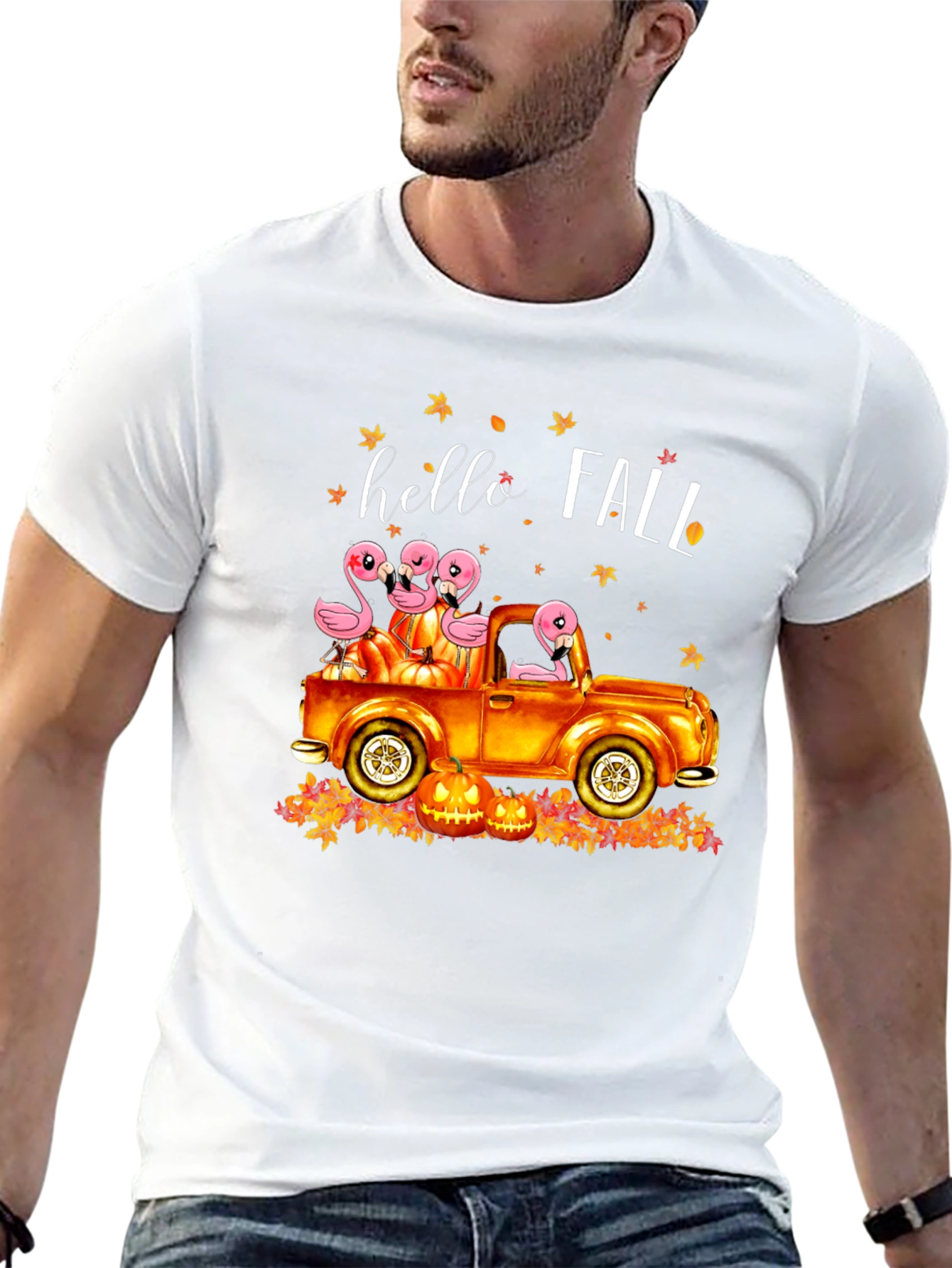 Hello Fall Flamingo Truck T-Shirt