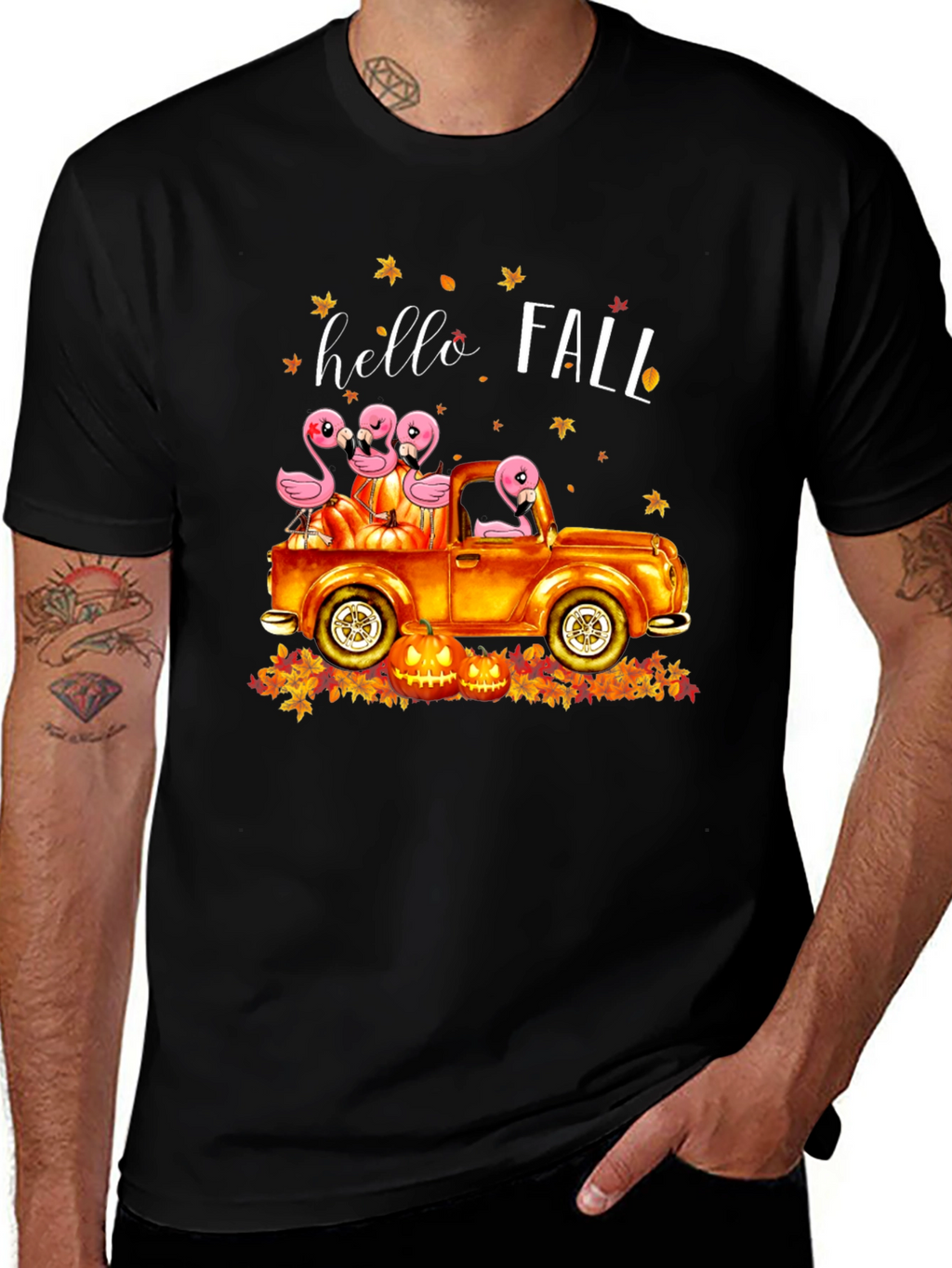 Hello Fall Flamingo Truck T-Shirt