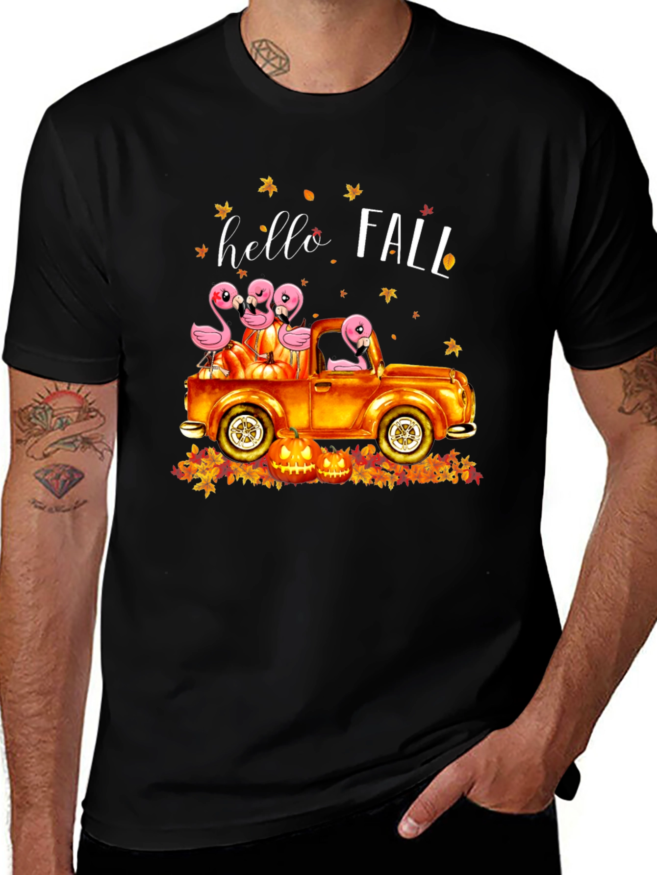 Hello Fall Flamingo Truck T-Shirt