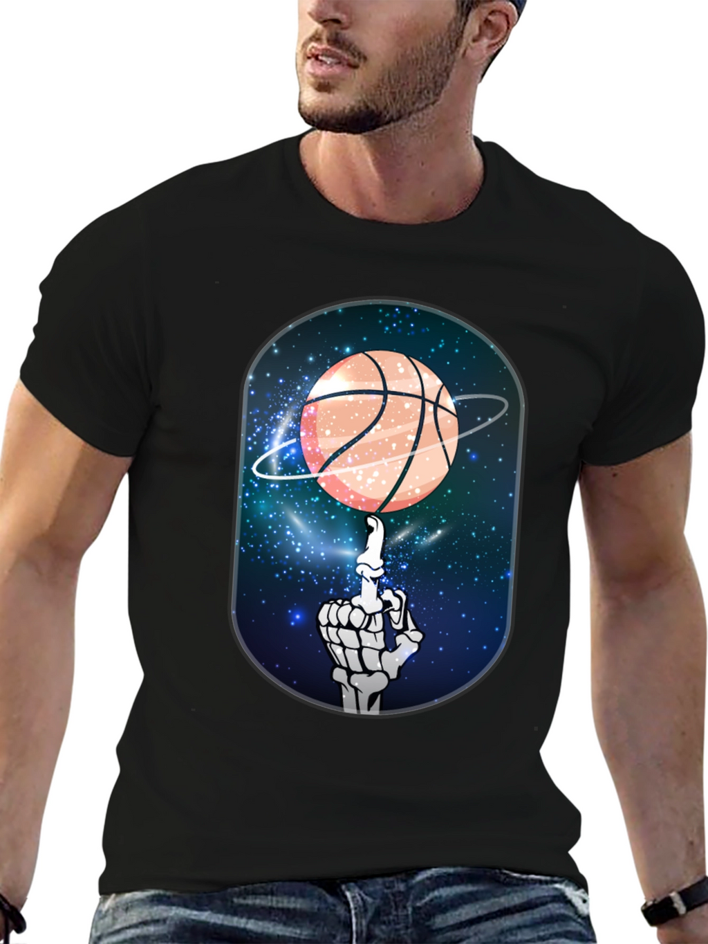 Basketball Galaxy Skeleton Graphic Tee