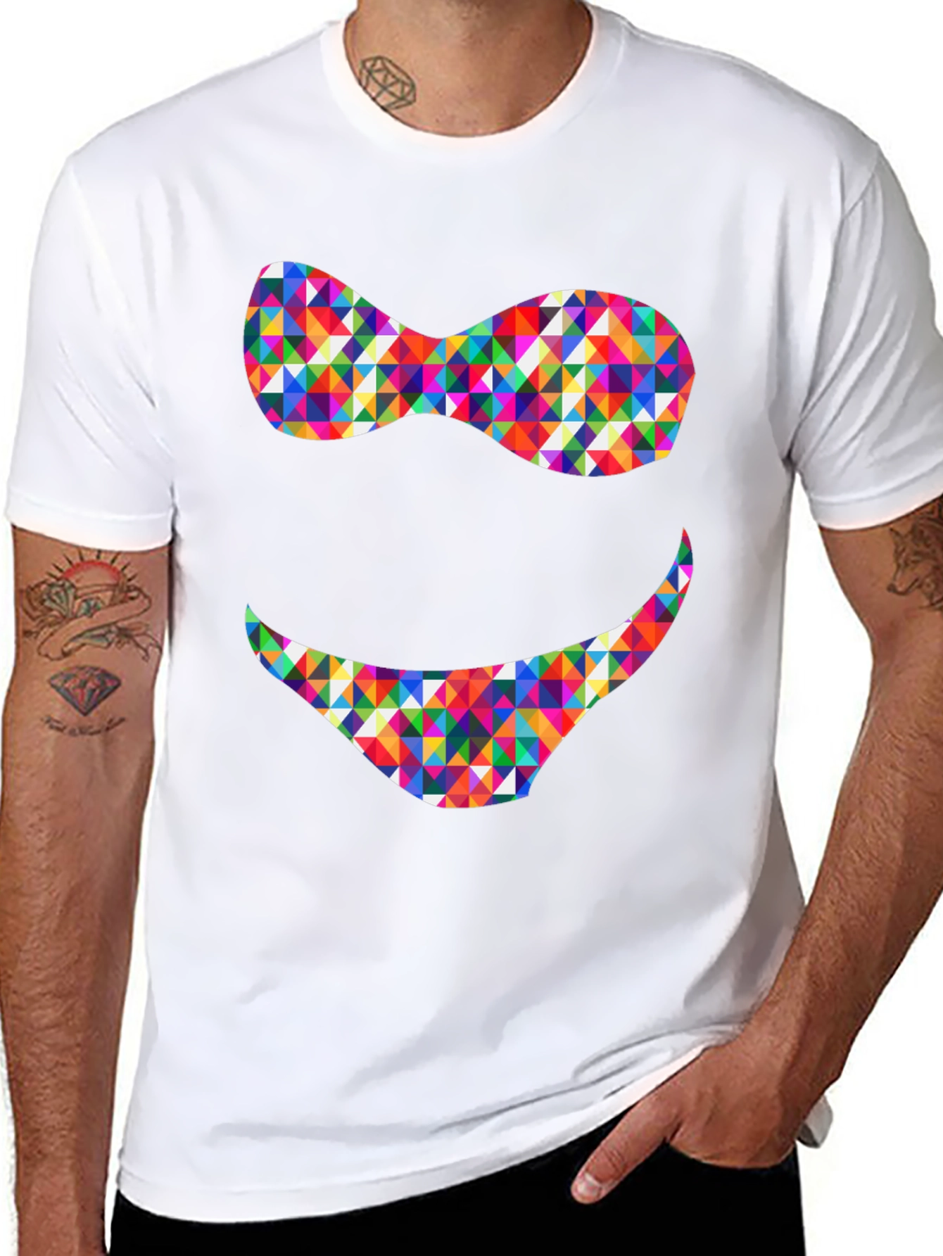 Funky Geometric Smile Black T-Shirt