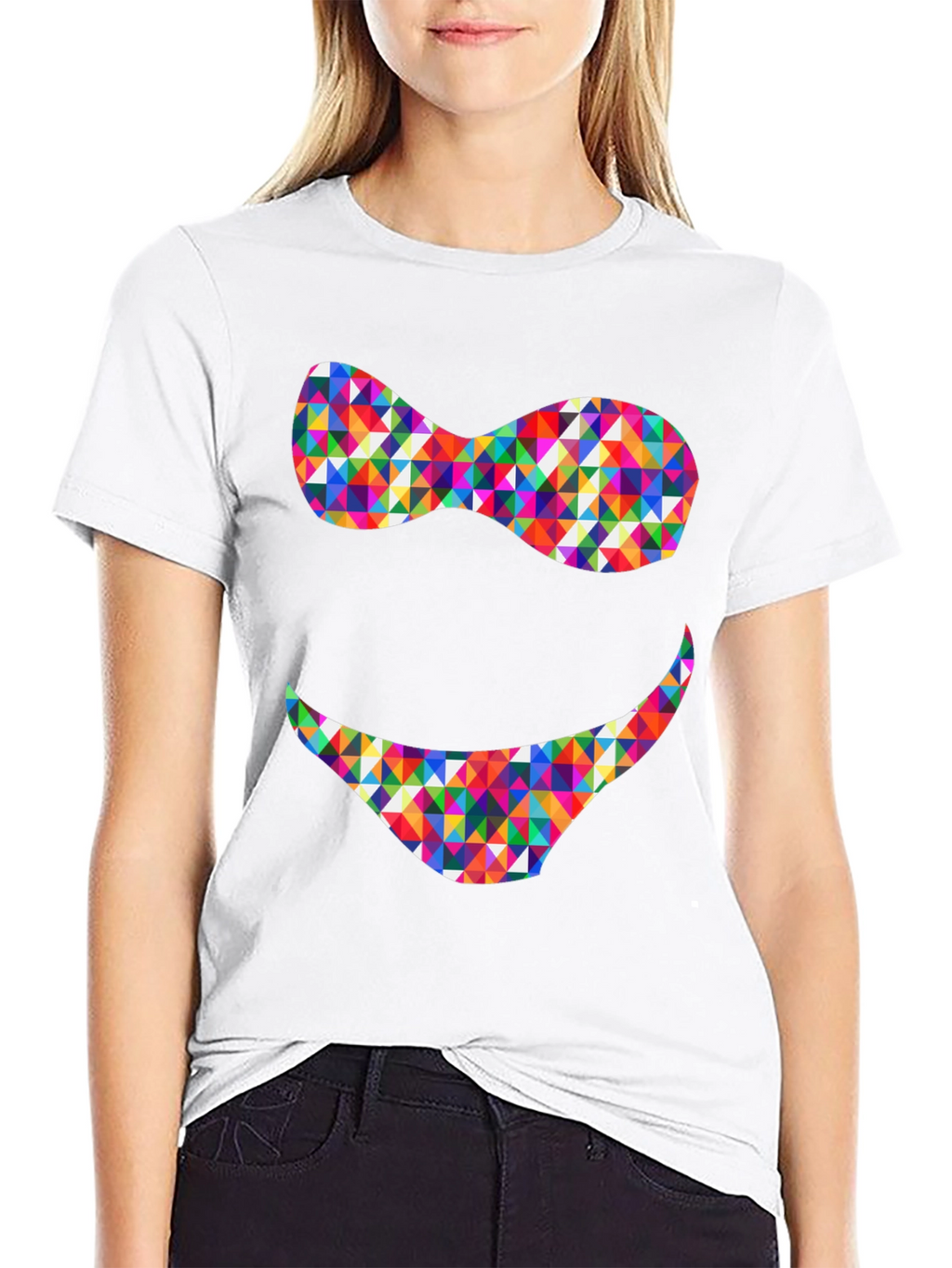 Funky Geometric Smile Black T-Shirt