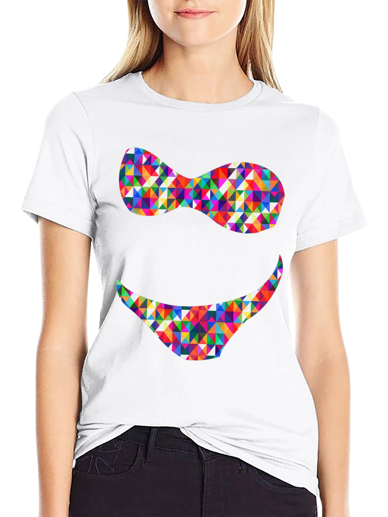 Funky Geometric Smile Black T-Shirt