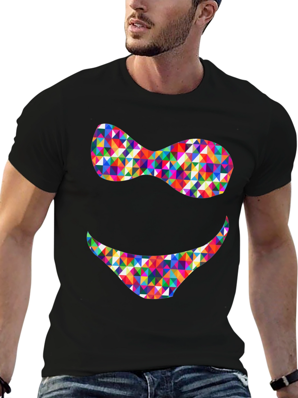 Funky Geometric Smile Black T-Shirt