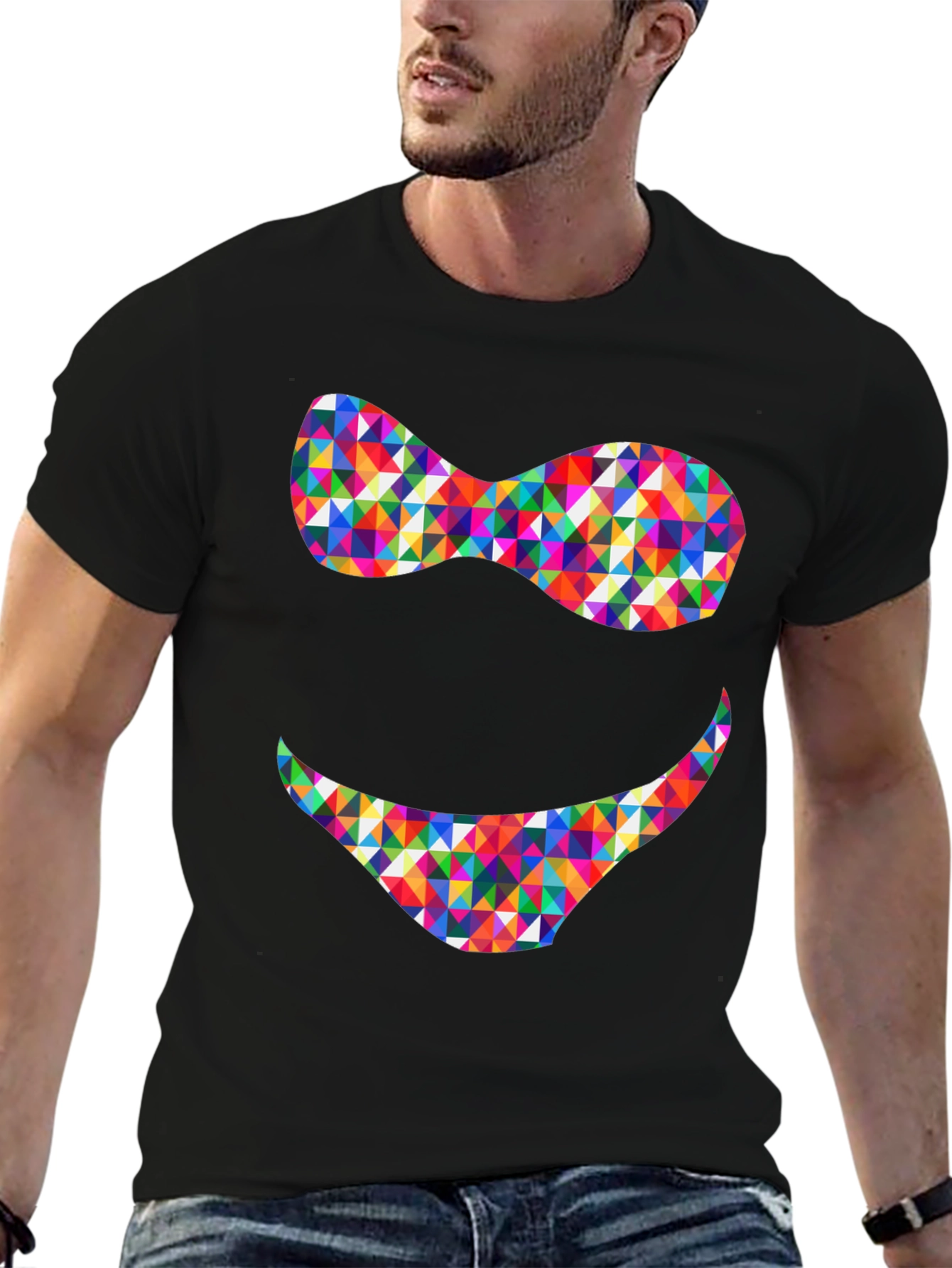 Funky Geometric Smile Black T-Shirt