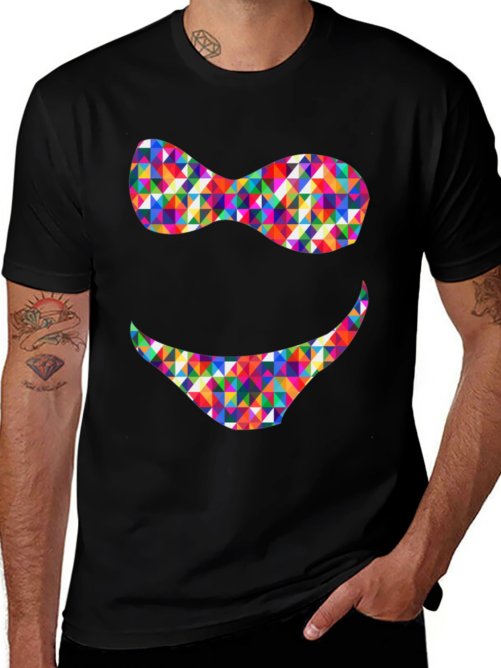 Funky Geometric Smile Black T-Shirt