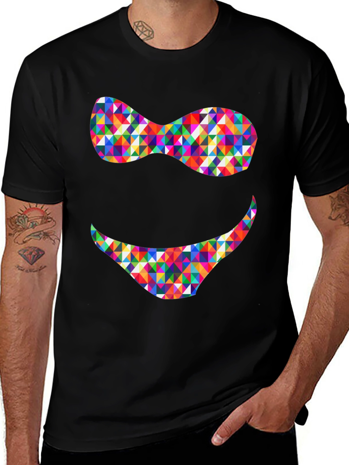Funky Geometric Smile Black T-Shirt