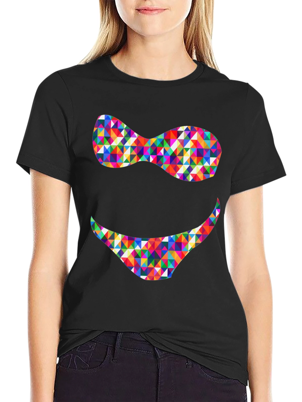Funky Geometric Smile Black T-Shirt