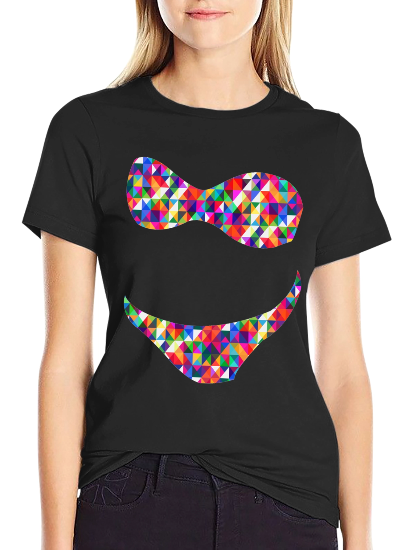 Funky Geometric Smile Black T-Shirt