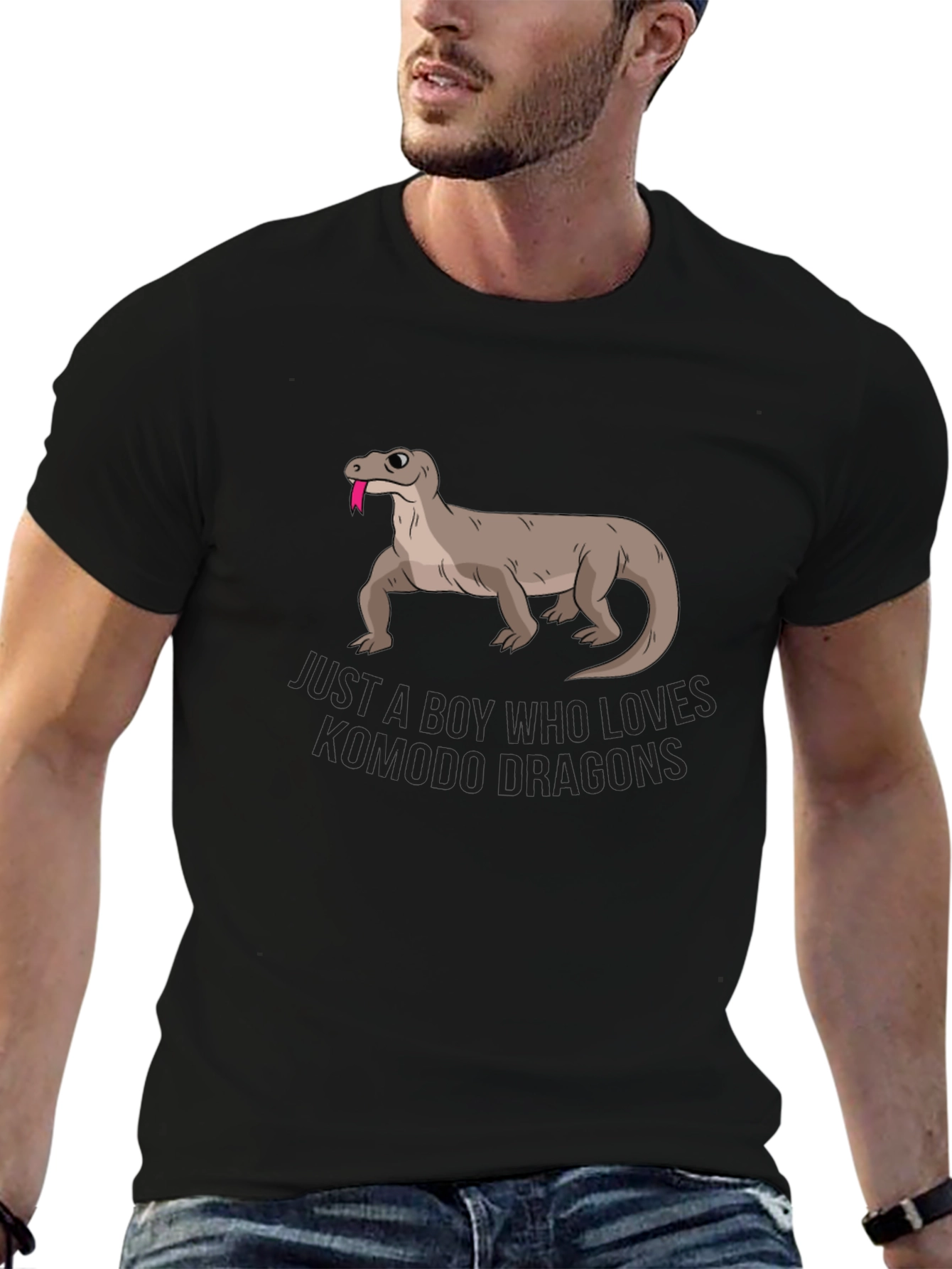 Boy Who Loves Komodo Dragons Black Graphic T-Shirt