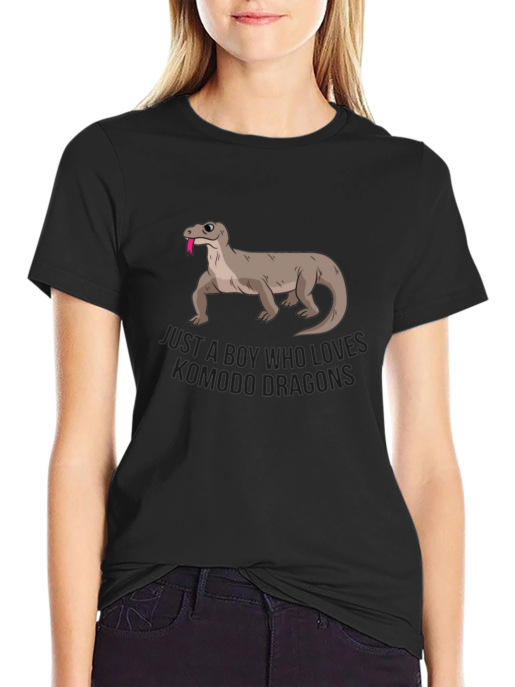 Boy Who Loves Komodo Dragons Black Graphic T-Shirt