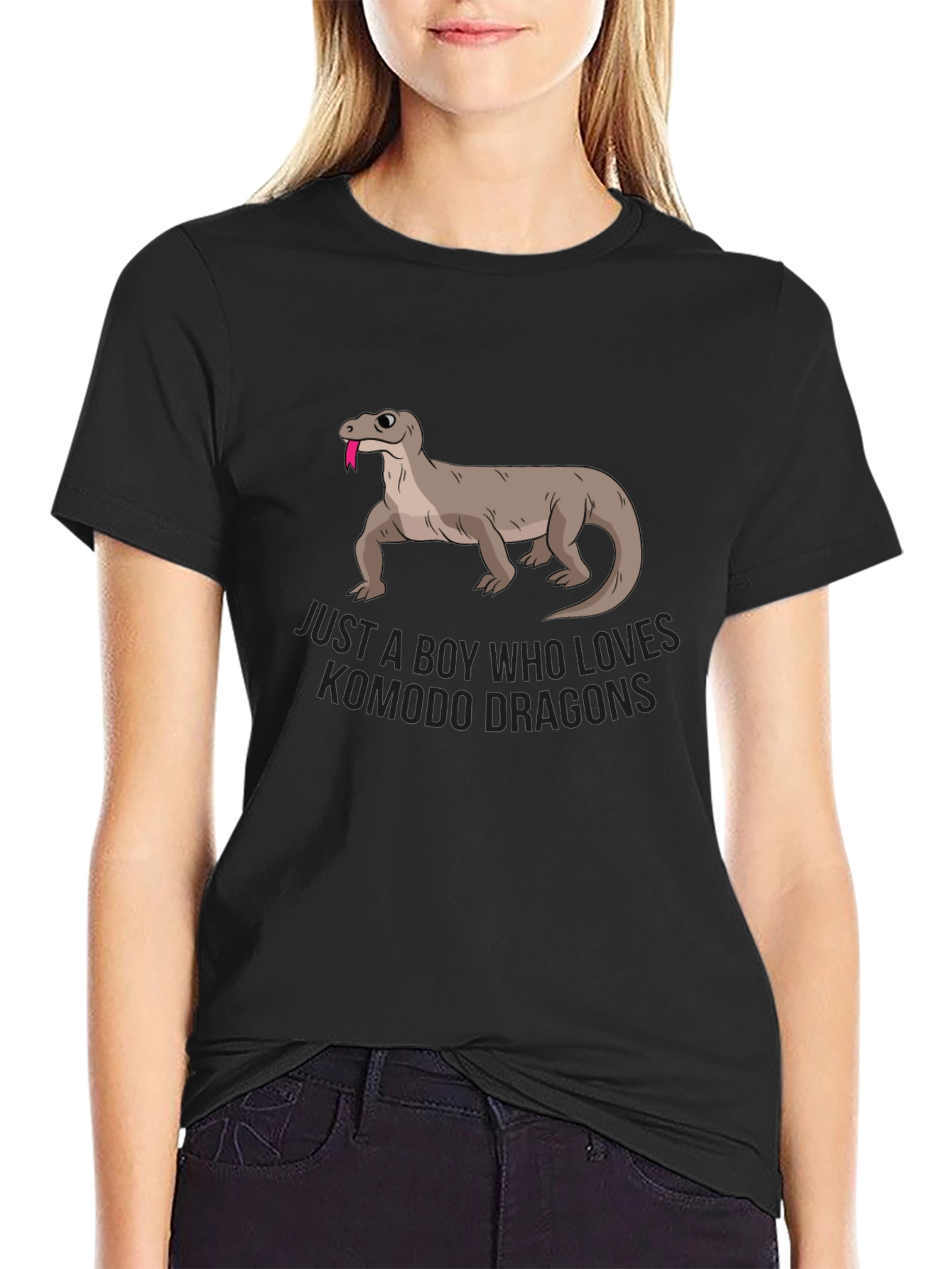 Boy Who Loves Komodo Dragons Black Graphic T-Shirt