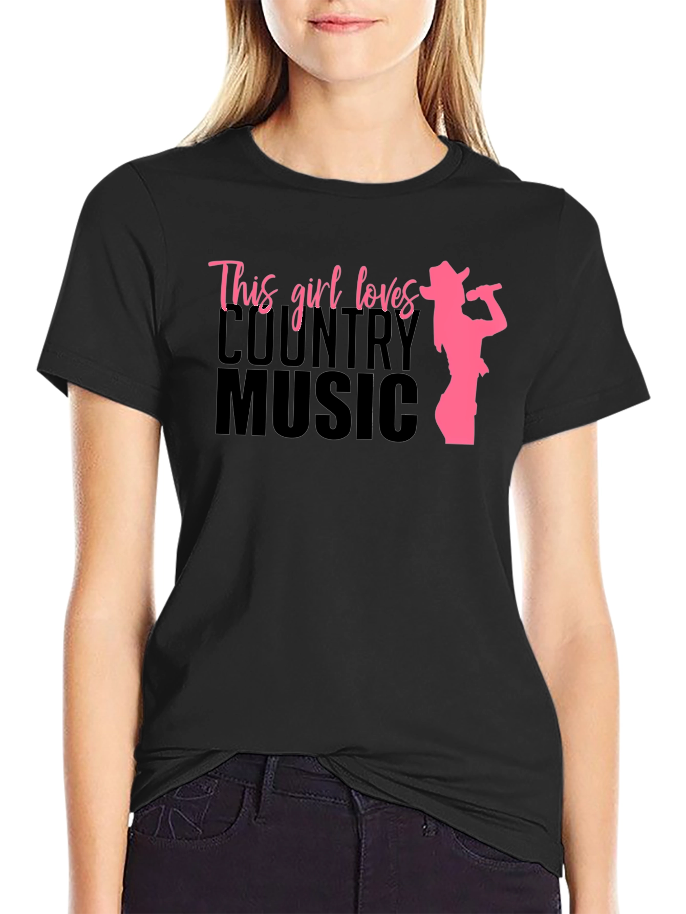 Country Music Girl Graphic Tee - Black
