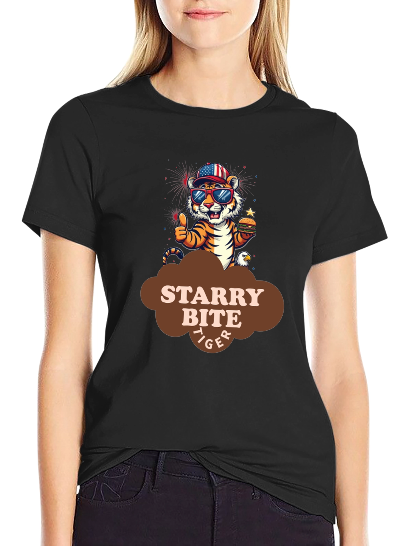 Starry Bite Tiger Graphic Tee - Stylish Comfort