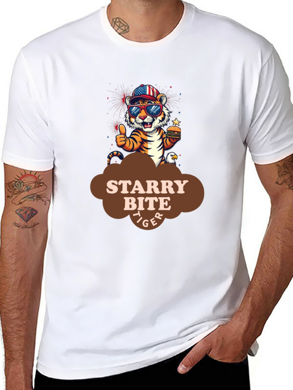 Starry Bite Tiger Graphic Tee - Stylish Comfort