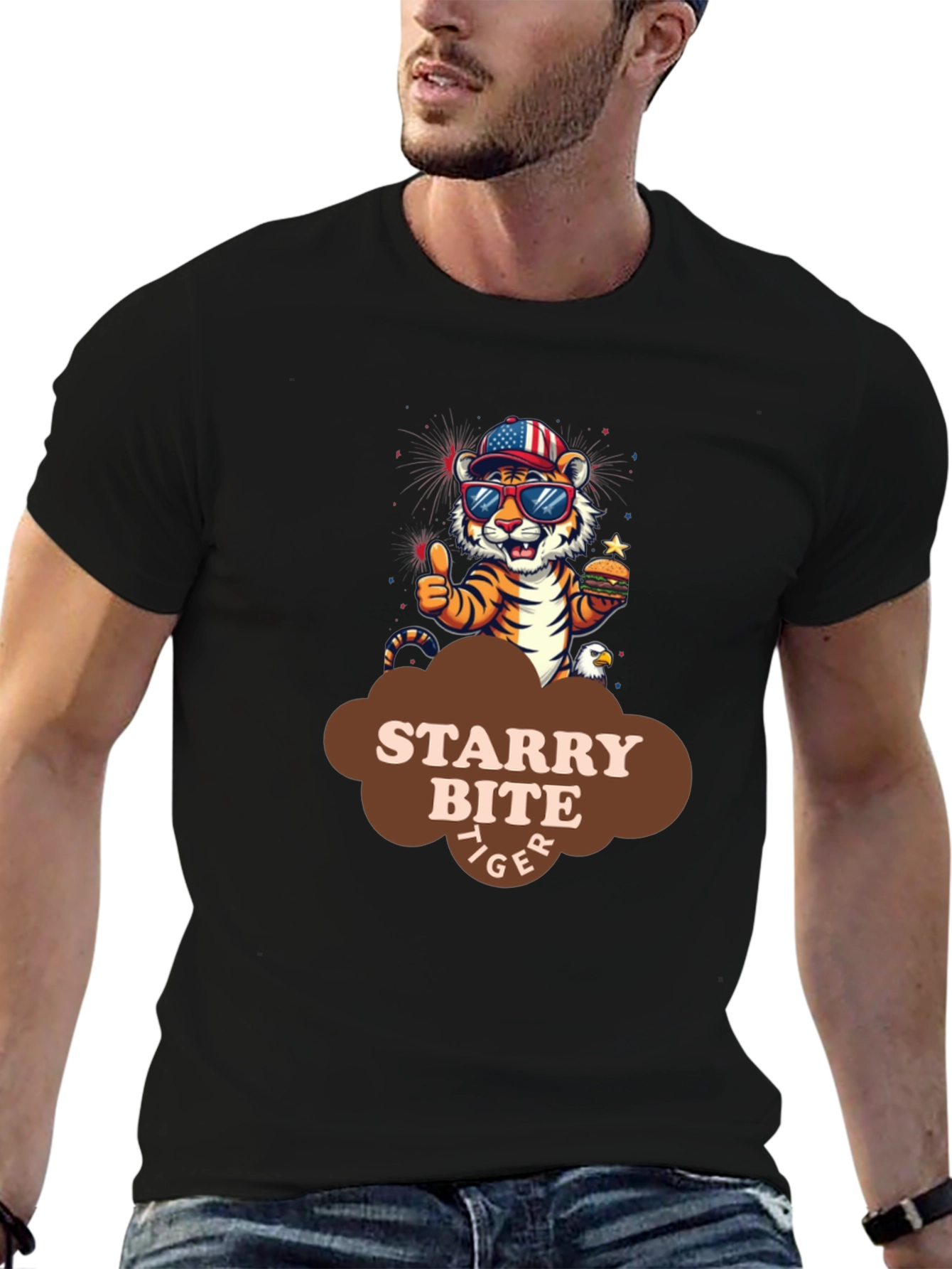 Starry Bite Tiger Graphic Tee - Stylish Comfort
