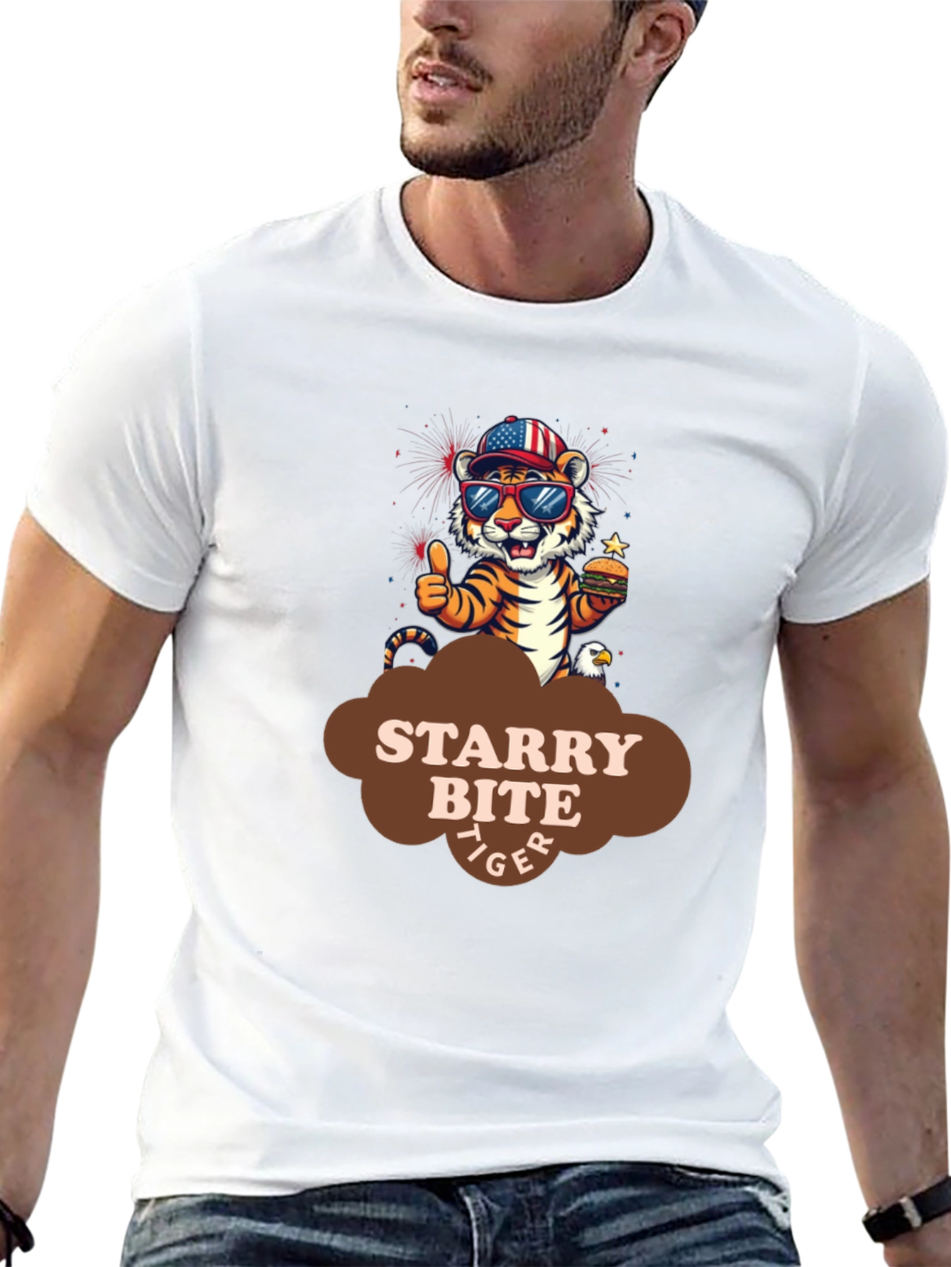 Starry Bite Tiger Graphic Tee - Stylish Comfort