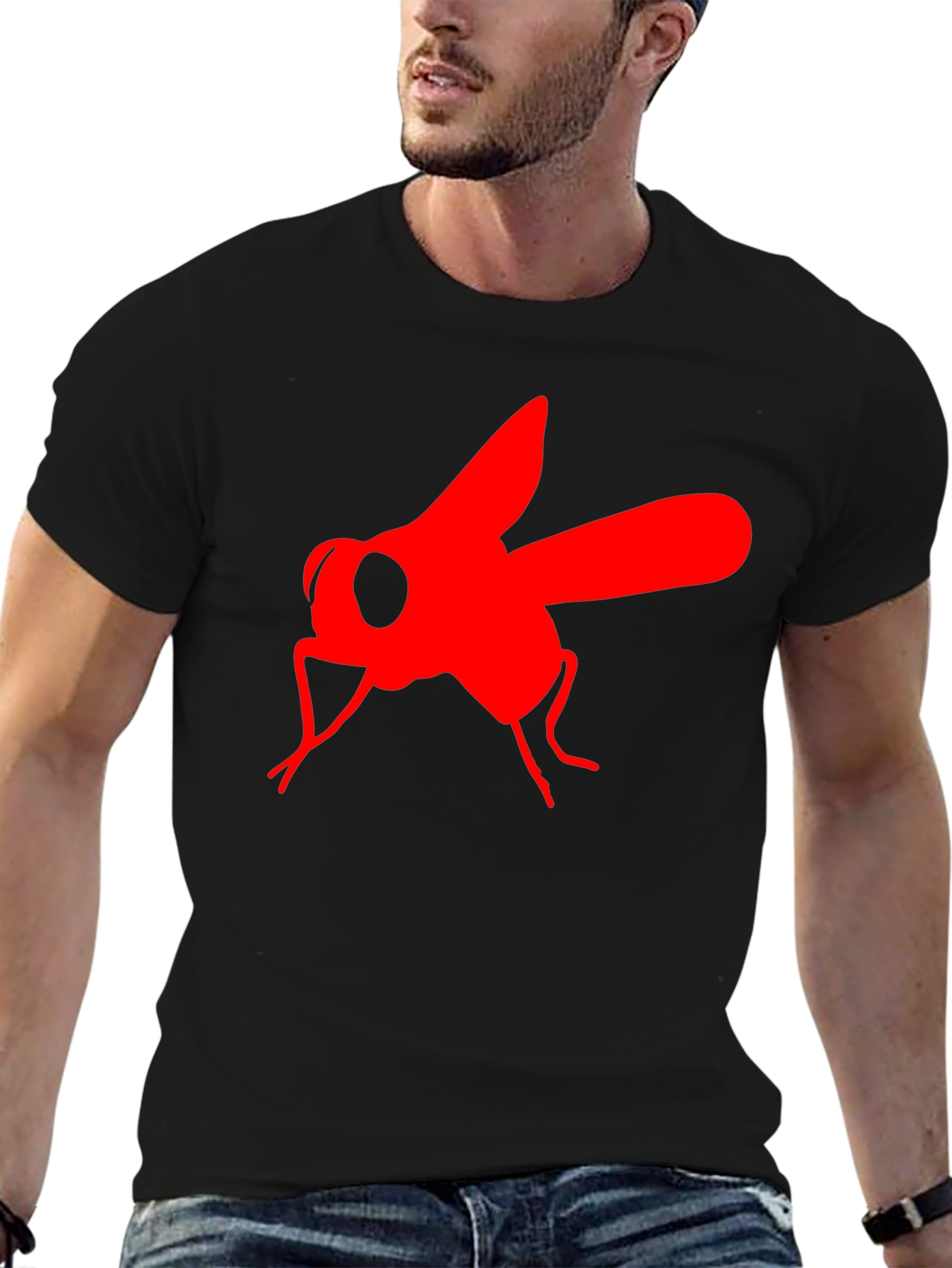 Bold Fly Graphic Tee - Black Cotton T-Shirt