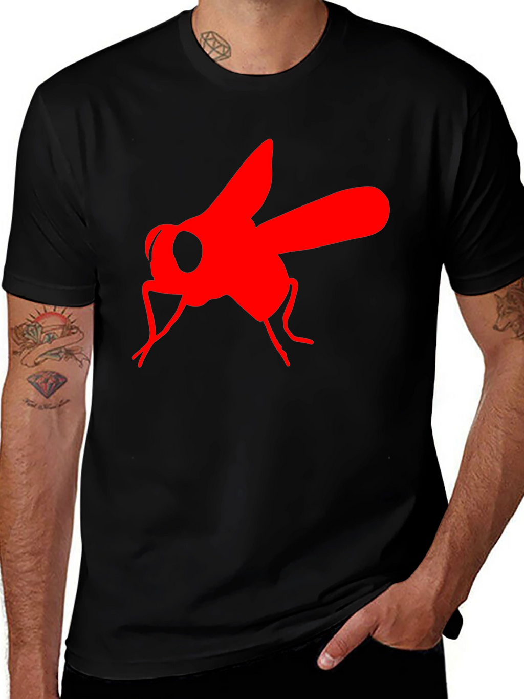 Bold Fly Graphic Tee - Black Cotton T-Shirt